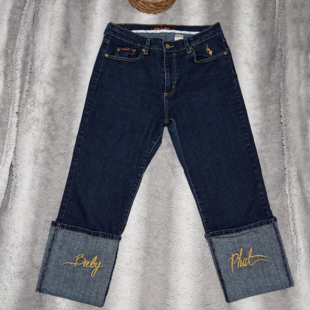 Baby Phat Dark Wash High Waisted Capris Jeans Size 16 Waist 32" Inseam 23"